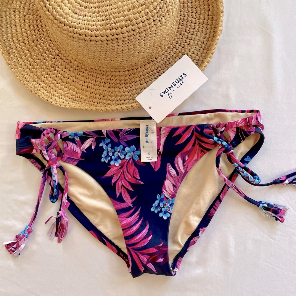 Swimsuits For All 💦Blue Hawaiian Tropical Printed Tie-Side Bikini Bottom Sz10